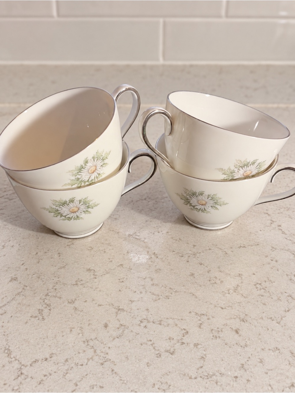 Vintage Franconia Krautheim Silver Thistle Teacups Set of 4 Bavaria